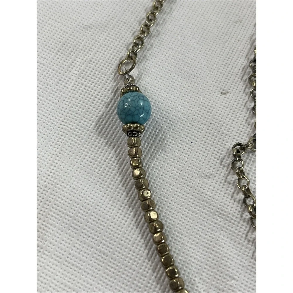 Large Turquoise Color Stone Boho Tassel Necklace Festival Statement